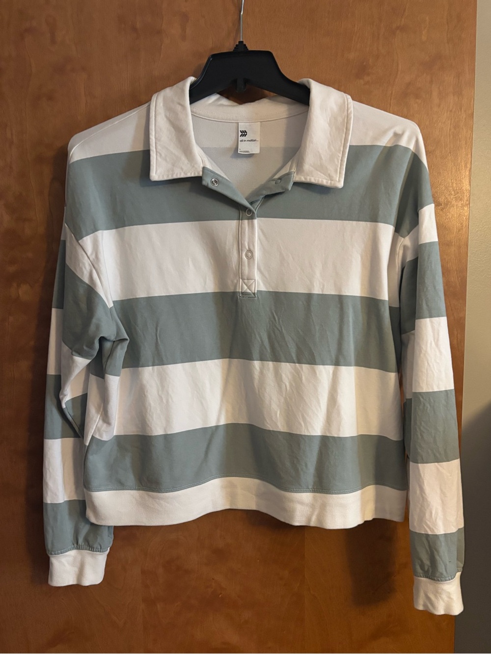 All in Motion Striped Rugby Polo - White & Sage